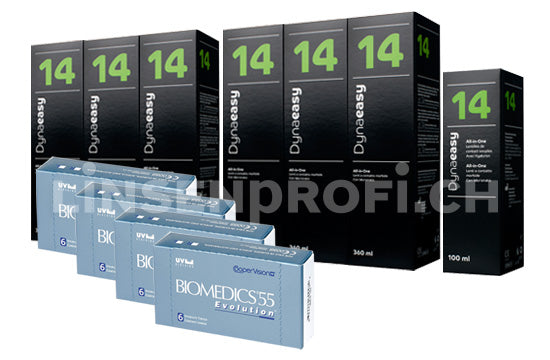 Biomedics EVO 55 UV & Lensy Care 14, Jahres-Sparpaket