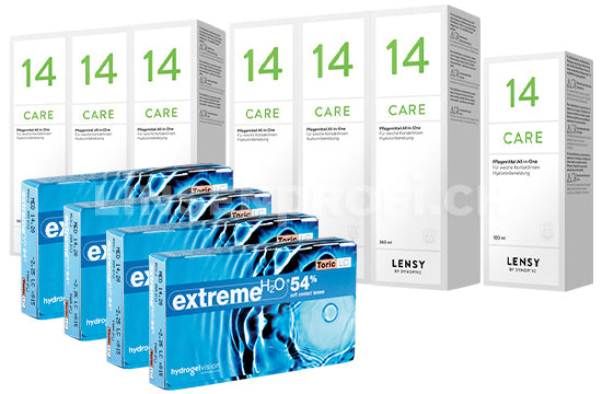 Extreme H2O 54 Toric LC & Lensy Care 14, Jahres-Sparpaket