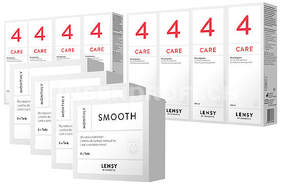 Lensy Monthly Smooth Toric & Lensy Care 4, Jahres-Sparpaket