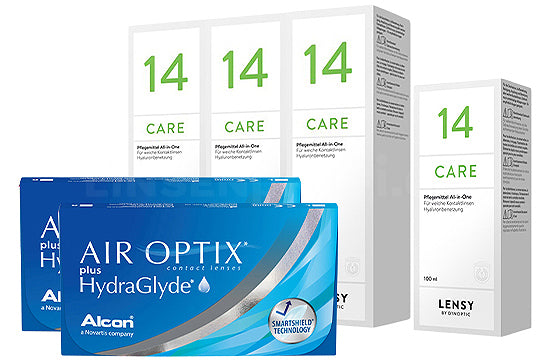 Air Optix plus HydraGlyde & Lensy Care 14, Halbjahres-Sparpaket