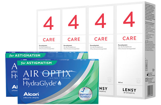 Air Optix plus HydraGlyde for Astigmatism & Lensy Care 4, Halbjahres-Sparpaket