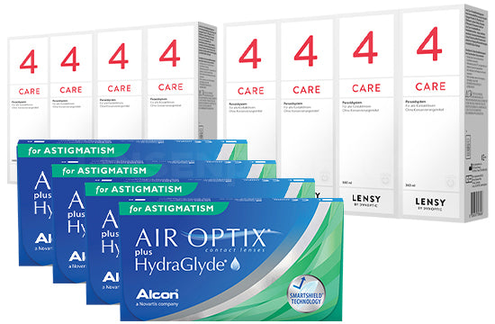 Air Optix plus HydraGlyde for Astigmatism & Lensy Care 4, Jahres-Sparpaket