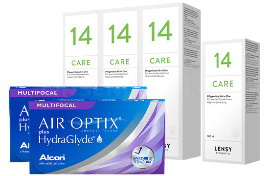 Air Optix plus HydraGlyde Multifocal & Lensy Care 14, Halbjahres-Sparpaket