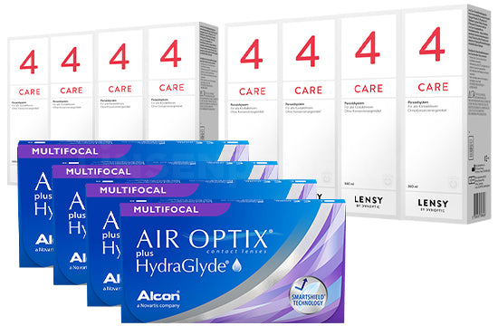Air Optix plus HydraGlyde Multifocal & Lensy Care 4, Jahres-Sparpaket