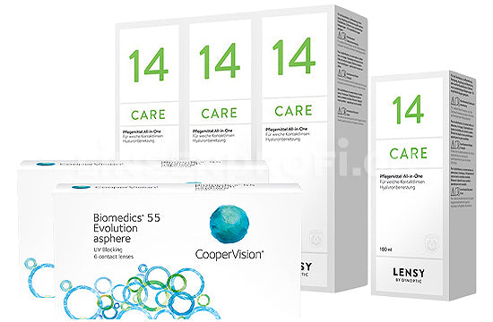 Biomedics EVO 55 UV & Lensy Care 14, Halbjahres-Sparpaket